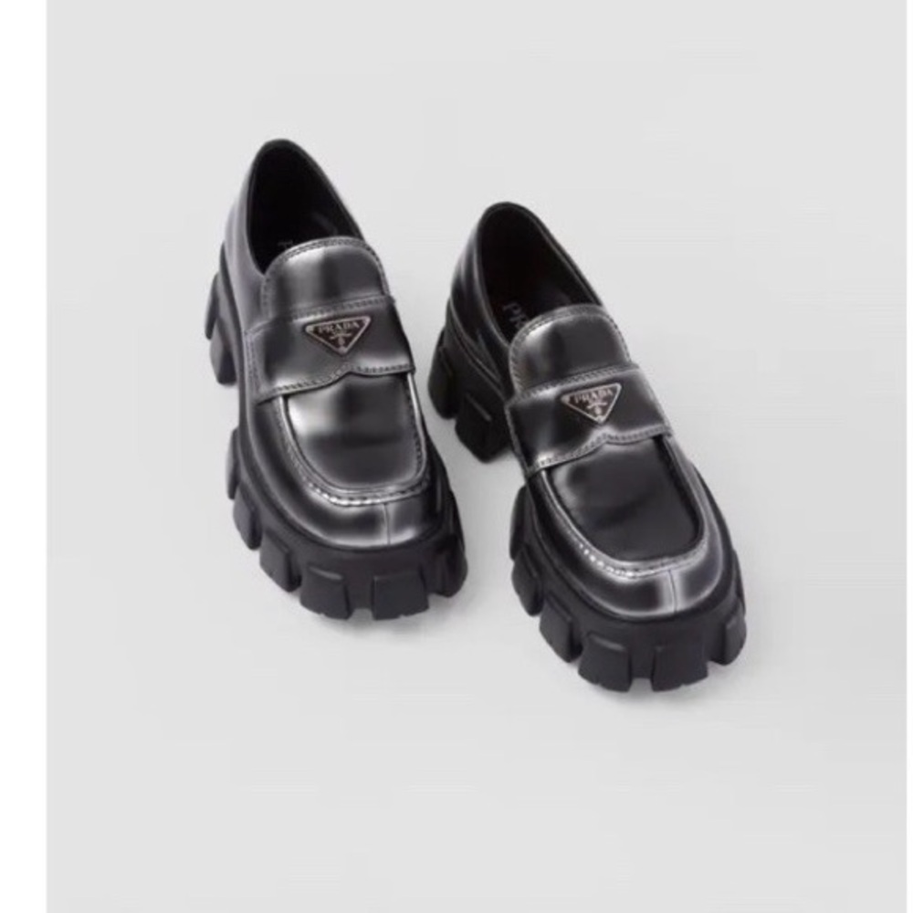 Prada Monolith brushed leather loafers chunky rubber sole Prada sz 9.5/ US 10.5 - Picture 2 of 13